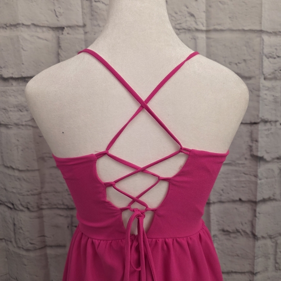 Everly Hot Pink Mini Dress With Strapy Back Size Small - Picture 9 of 13